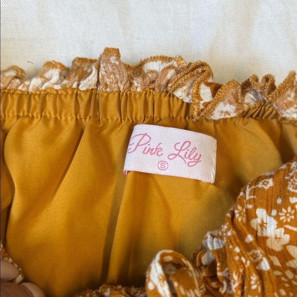 Pink Lily Mustard Floral Women’s Dress - Picture 2 of 6